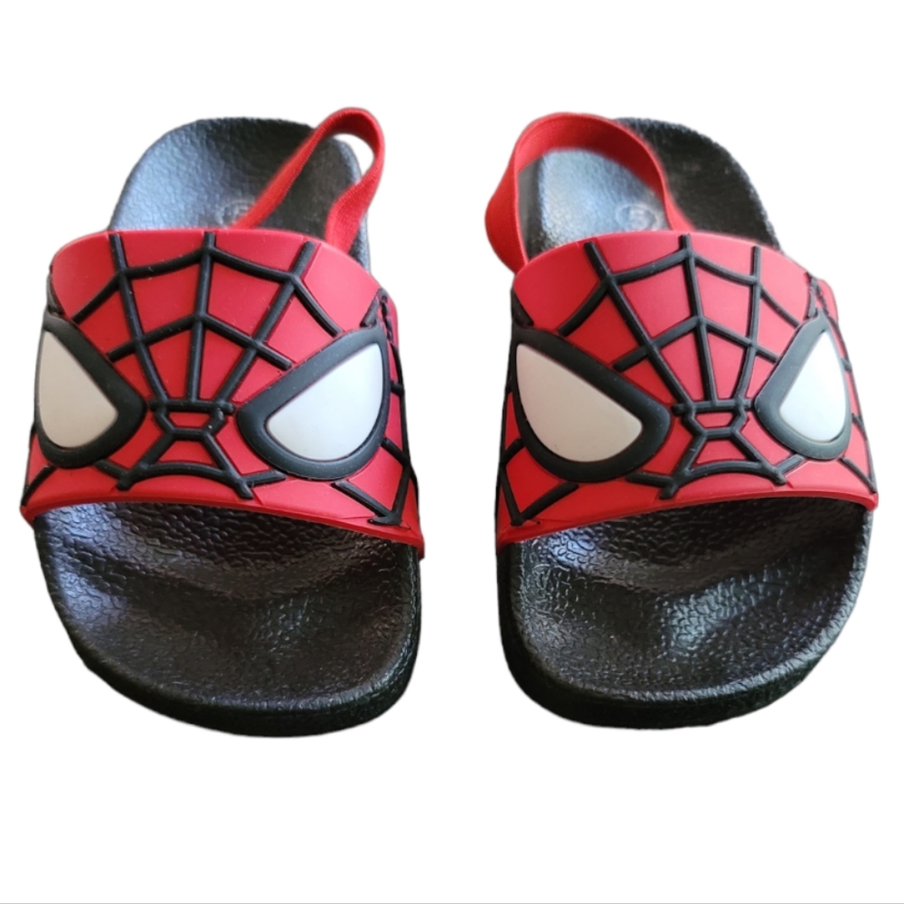 Spiderman Red/Black Baby Sandals Silicone Upper Elastic Strap at Heel, Size 5
